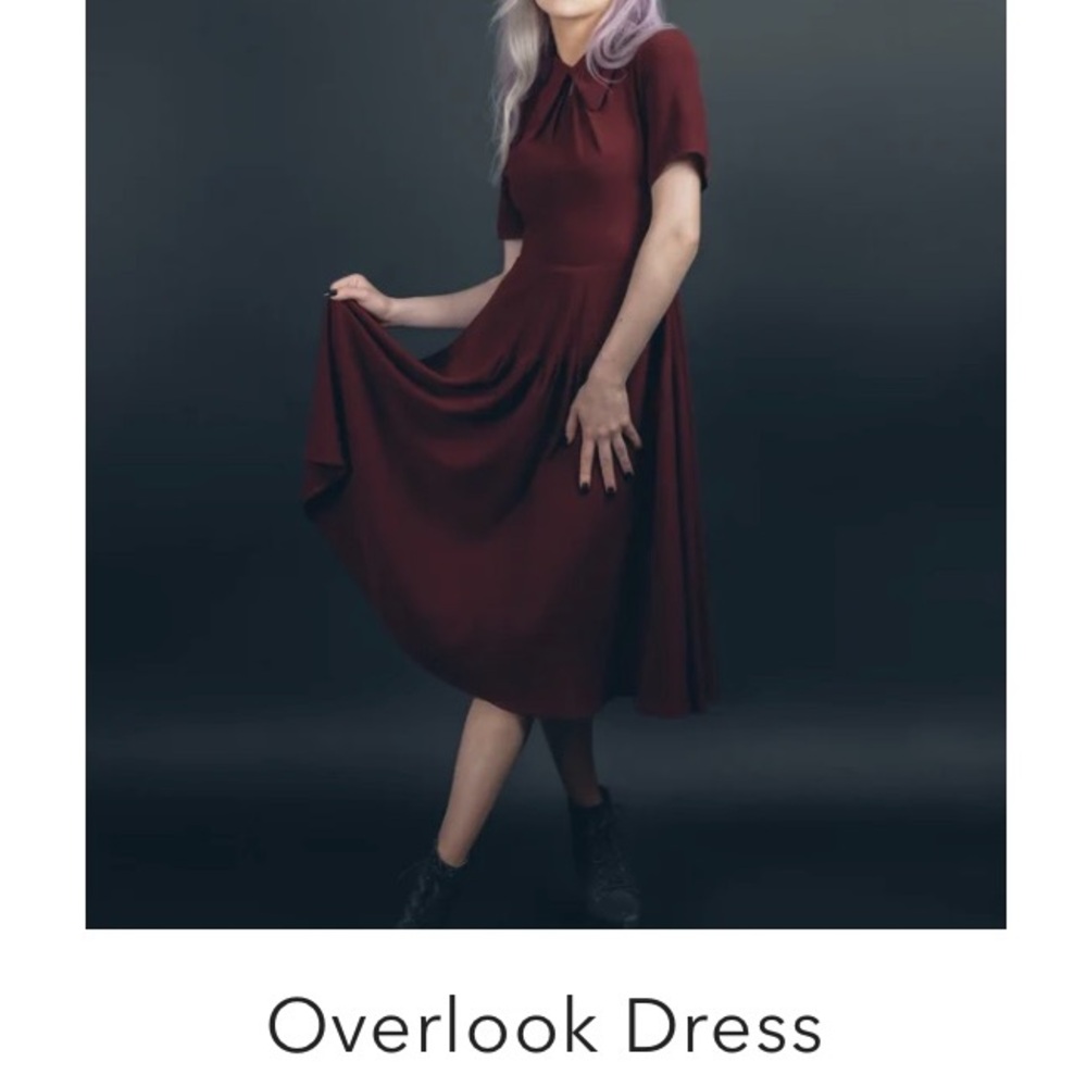 Burgundy Lively Ghosts Overlook A-Line Midi Dress